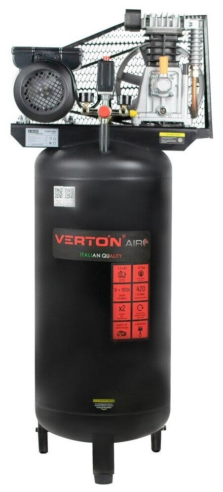 фото Компрессор Verton Air AC-100/420V (верт. бак, масл. ремен. 420л/мин,100л,12бар, 2,5кВт, 230В, рапид)