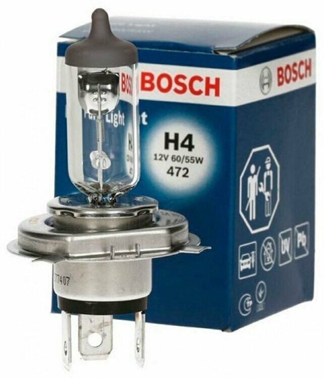 Лампа автомобильная галогенная Bosch Pure Light 1987301001 H4 P43t 60/55w 1 шт. - фотография № 8