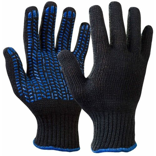 Перчатки ХБ, защитные перчатки, 6 нитей, с ПВХ покрытием черные, 10 класс