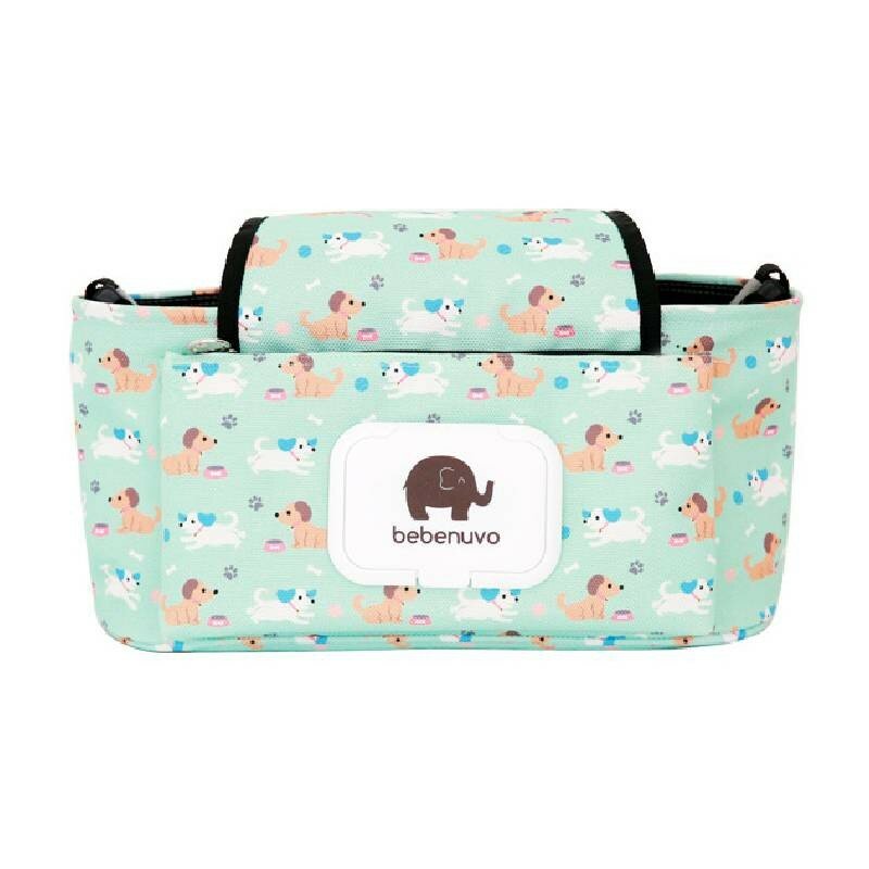 Organizer bag for baby essentials stylash floral cat canvas stroller green