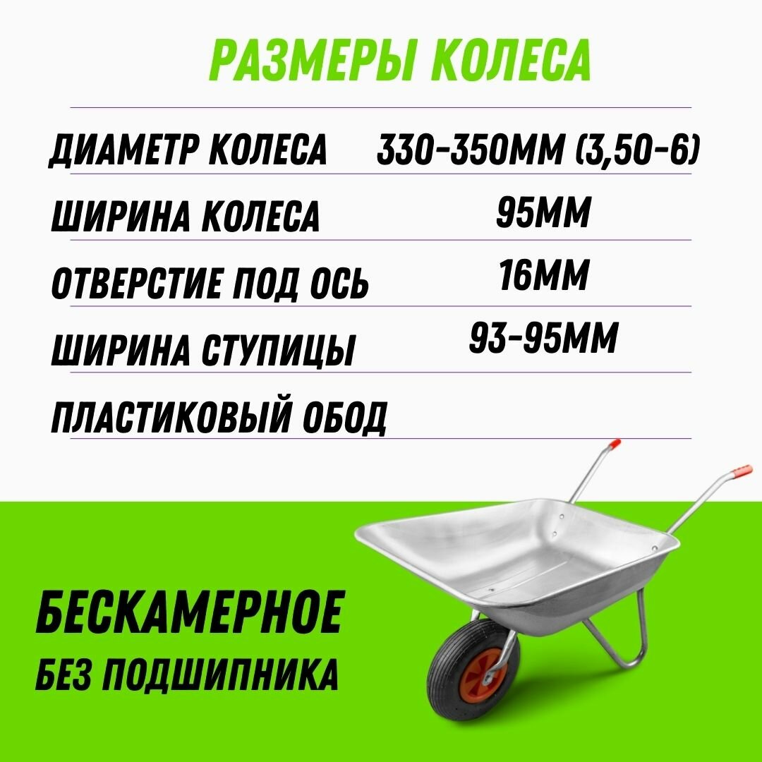 Колесо для садовой тачки красное цельнолитое полиуретановое с пластиковым диском - фотография № 3