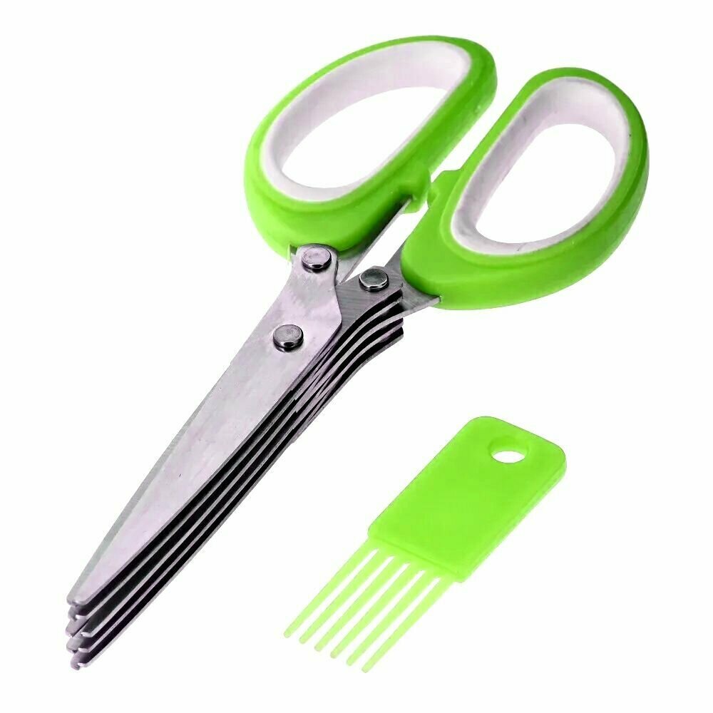 Ножницы для зелени с 5 лезвиями / кухонные ножницы для нарезки зелени с 5 лезвиями/ ножницы для измельчения зелени 19 см, зеленый