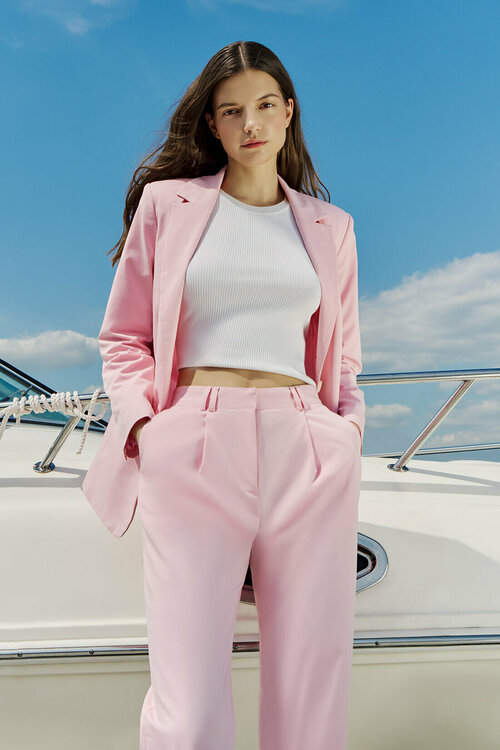 Пиджак Baon, средней длины, силуэт свободный, размер 48, розовый
