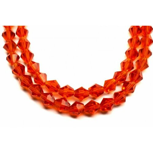 Бусина стеклянная биконус 8х8,5мм, цвет оранжевый, гальваническое покрытие, прозрачная, 570-002, 10шт