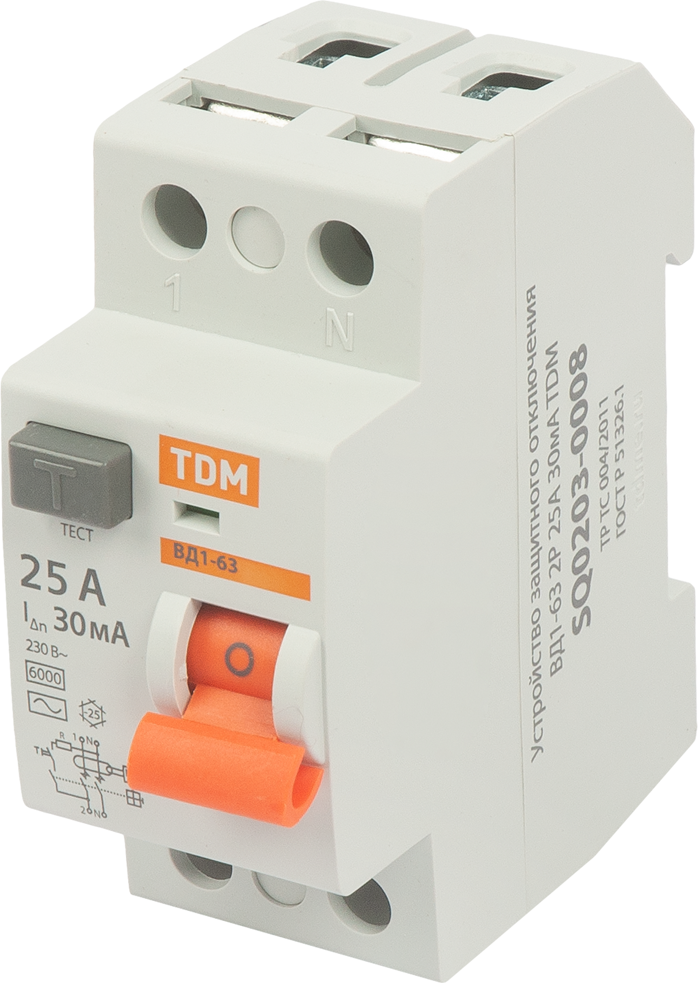 УЗО TDM Electric ВД1-63 2Р 25 А 30 мА 4.5 кА AC SQ0203-0008