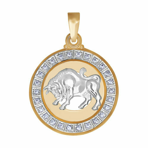 Подвеска ЗлатаМира, комбинированное золото, 585 проба знак зодиака лев из золота с фианитами