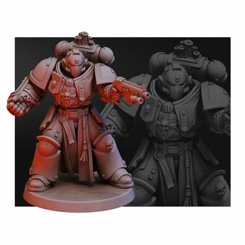 Фигурка Чёрный храмовник с силовым кулаком для настольной игры Warhammer 40к размер 40мм