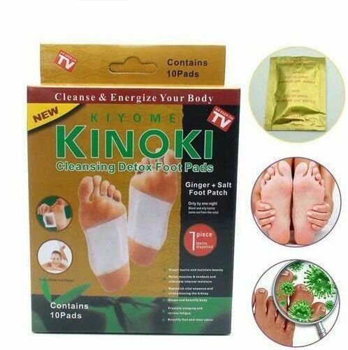 Китайский пластырь Kinoki детокс для стоп, золотистый, лечебный пластырь Киноки с имберем для выведения токсинов 10 штук, 1 упаковка — фото 1