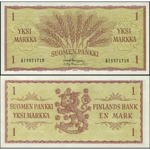 Финляндия 1 марка 1963 банкнота номиналом 1 марка 1963 года финляндия au