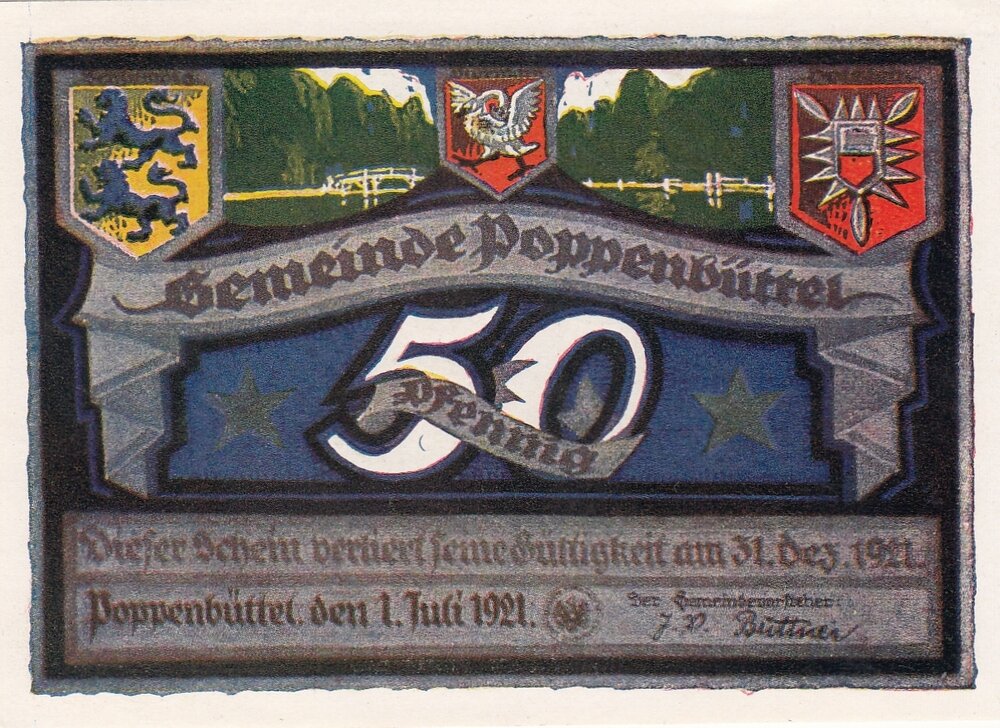 Германия (Веймарская Республика) Поппенбюттель 50 пфеннигов 1921 г. (№10) (4)