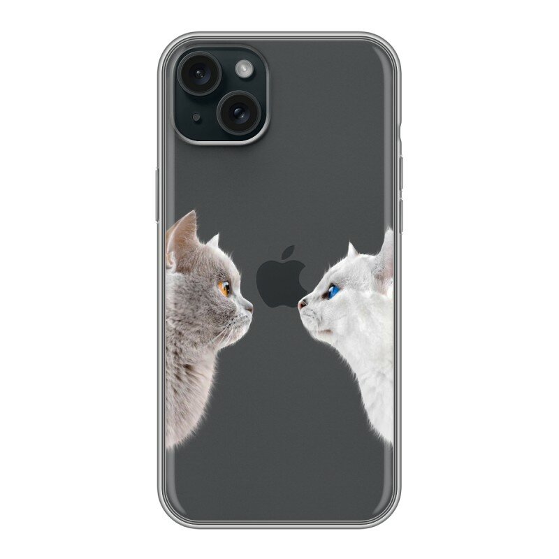 Полупрозрачный дизайнерский силиконовый чехол для Айфон 15 Плюс / Iphone 15 Plus Кошки принт