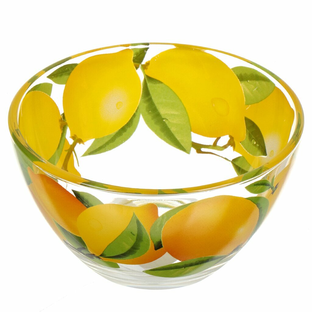 фото Салатник стекло, круглый, 11х6 см, 0.25 л, малый, Лимоны, Декостек, 322/1-Д