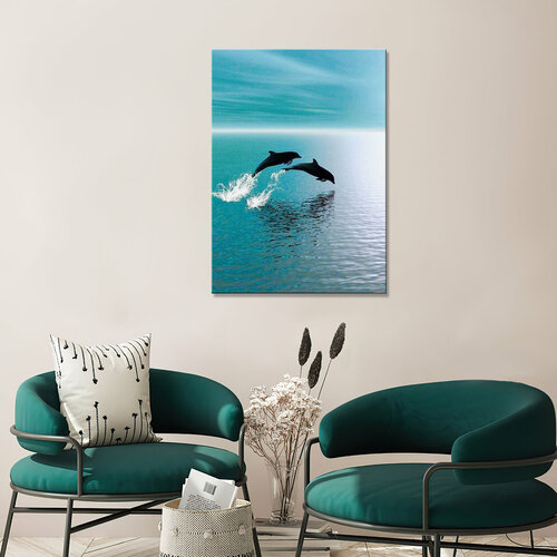 Интерьерная картина на холсте - Два дельфина в море 30х40