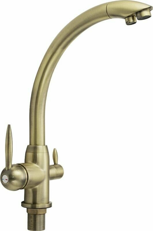 фото Магнус - Смеситель кухонный бежевый, шаровый, с двойным выпуском воды для фильтра, материал латунь