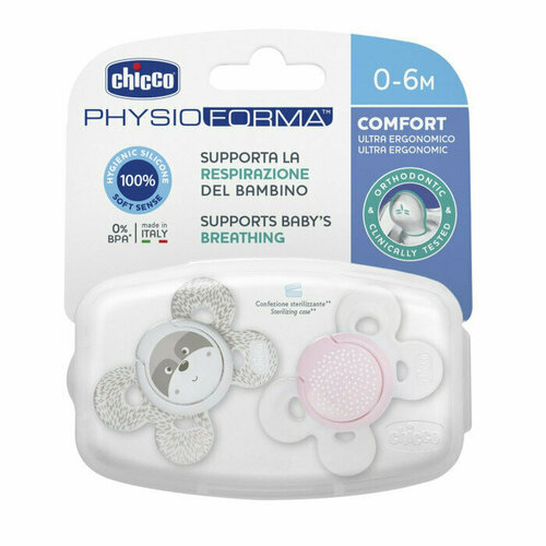 Силиконовая Physio Comfort 0-6 мес. 2 шт. Pink/Енот/Горошек