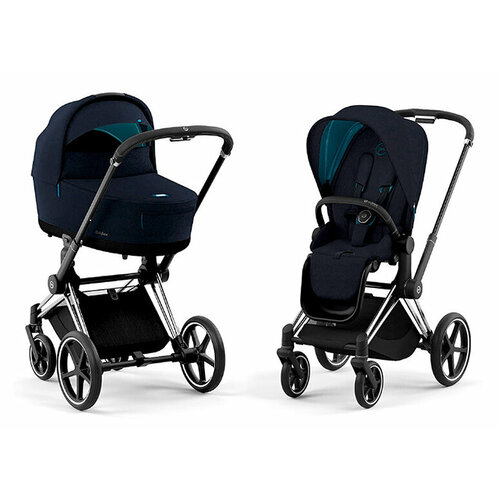 фото Cybex priam iv коляска 2 в 1, шасси iv chrome ручка black/текстиль midnight blue plus