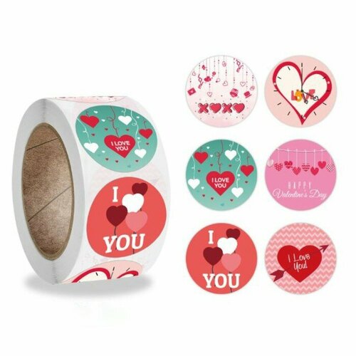 Наклейка бумага Люблю тебя d25 см 500 шт в рулоне 3х65х65 см 245₽