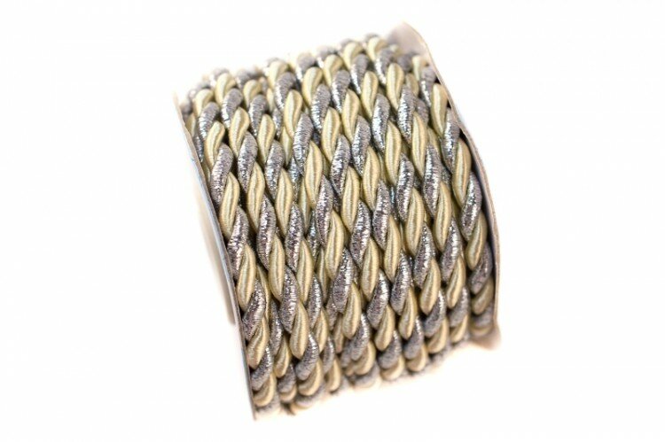 Шнур декоративный витой 55мм цвет 075 кремовый/серебро 29-103 1 метр