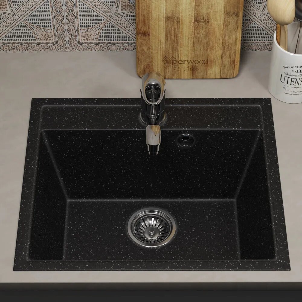 Кухонная мойка из искусственного камня Uperwood ECON UPD-408-004, прямоугольная, черная матовая - фотография № 4