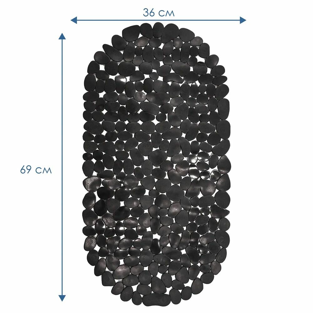 Коврик Морская галька 36х69 см антискользящий черный