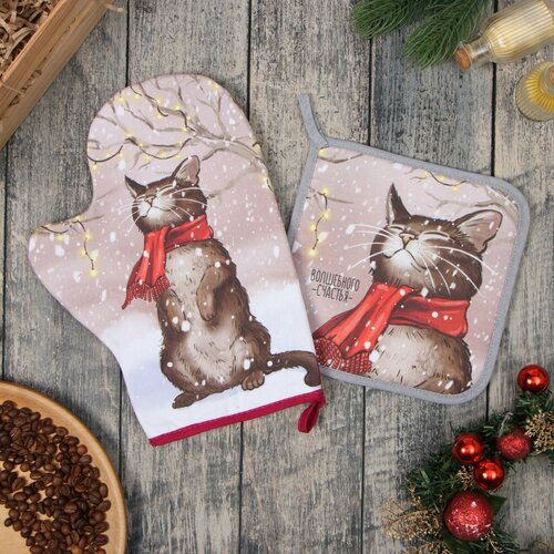 Набор кух Этель Волшебного счастья прихватка 19х19 см варежка-прихватка 20х28 см 100 515₽