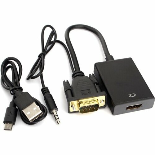 Переходник Cablexpert VGA (M) -> HDMI (F) , 19M/15F, длина 15см, аудиовых Jack 3,5 (M), питан от USB