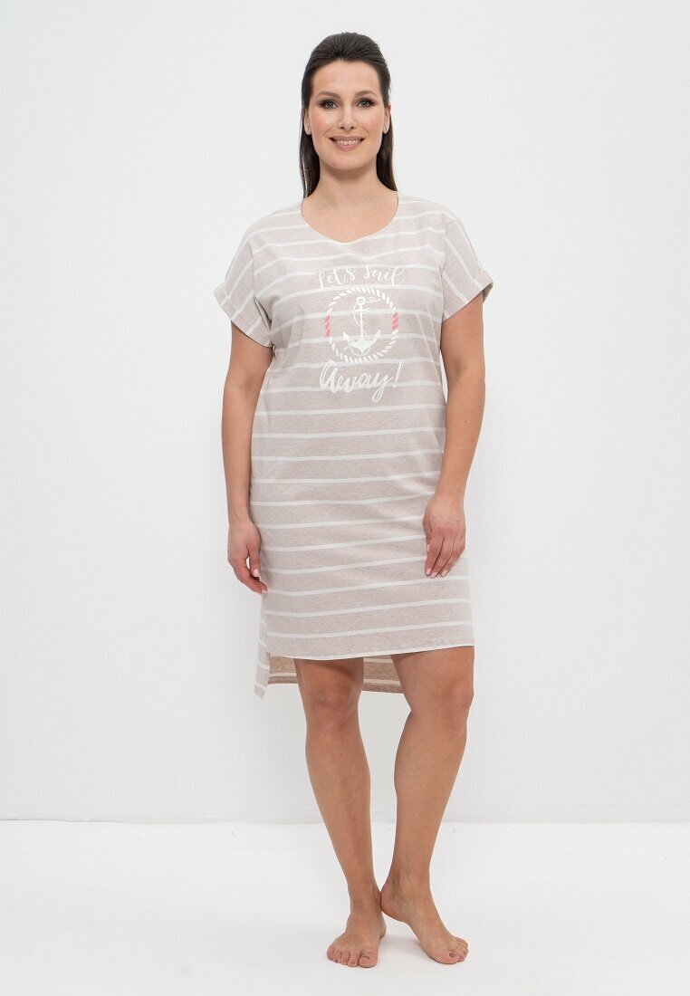 Платье CLEO, короткий рукав, размер 46, бежевый - фотография № 3
