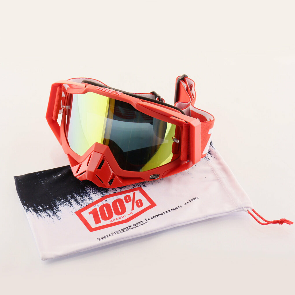 Очки защитные для мотоспорта, горнолыжного спорта, сноубординга, экстремального спорта 100% (красный, стекло жёлтое, +чехол)