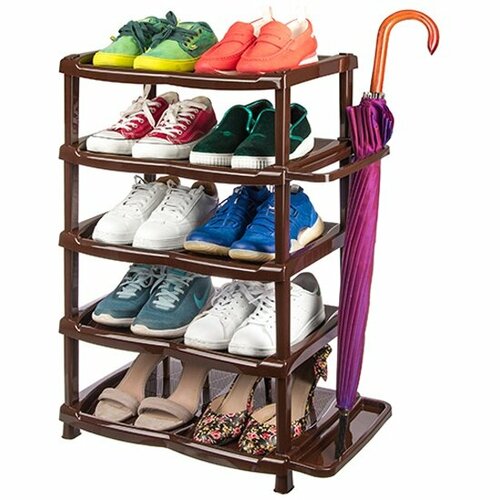 Этажерка для обуви 5 секций EL Casa с подставкой для зонтов коричневая 545х33х79 см 1845₽