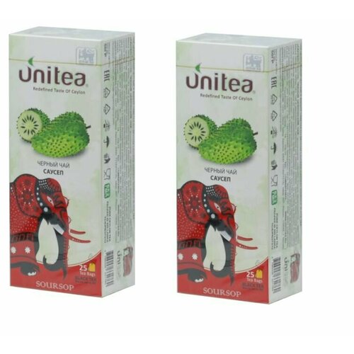 UNITEA Чай чёрный Soursop, 25 пакетиков, 50 г - 2 шт.
