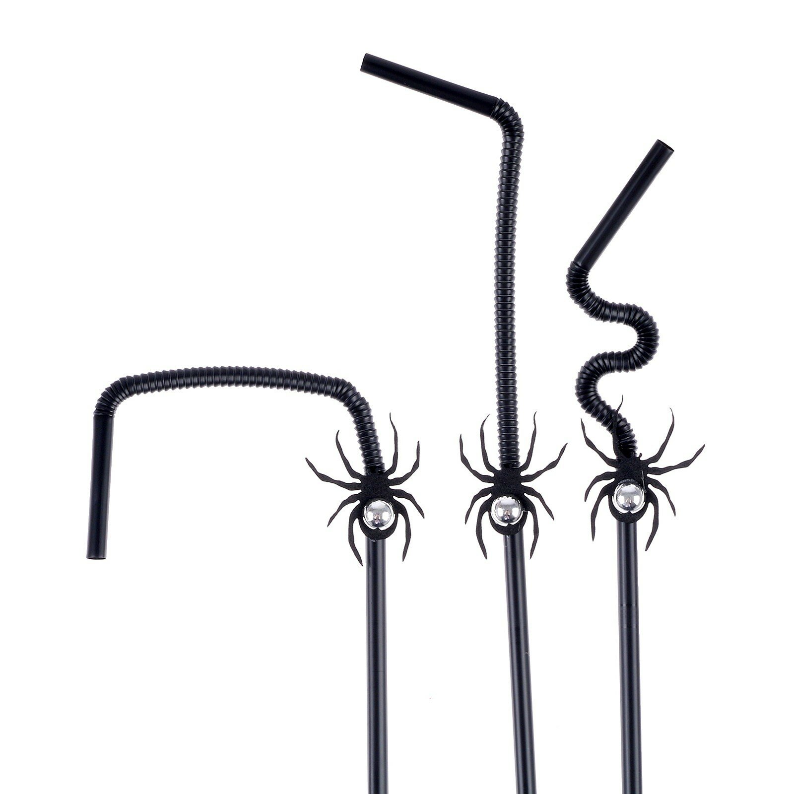 Трубочки "Чёрные пауки", в наборе 6 шт, с серебром - фотография № 3