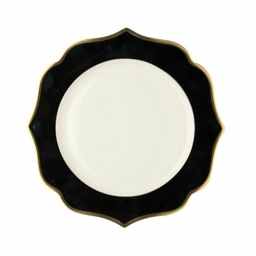 Тарелка для подачи салата и сервировки стола десертная фарфоровая Le Coq Ionica Black Gold, 20 см, черная-золотистая