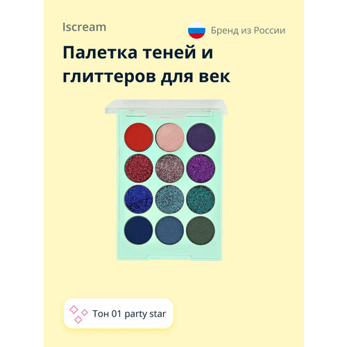 Палетка теней и глиттеров для век ISCREAM ALL THAT SHINE тон 01 party star тени для век iscream all that shine жидкие тон 04 golden