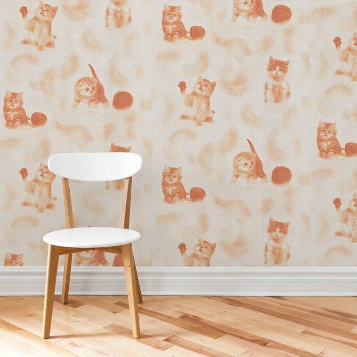 фото Бумажные обои Котята 255-01, 0,53х10,05м, серый (комплект из 3 шт)
