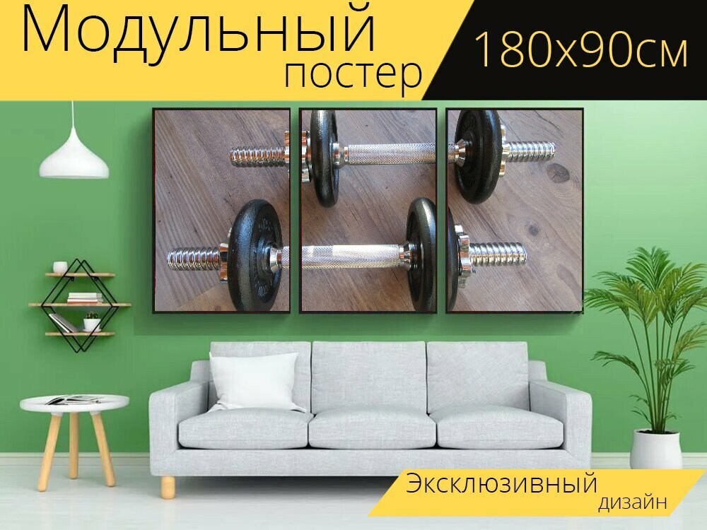 Модульный постер "Веса, тяжелая атлетика, сильный" 180 x 90 см. для интерьера