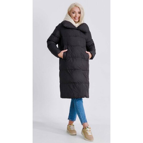 фото Пуховик, размер 50, бежевый, черный piccante style