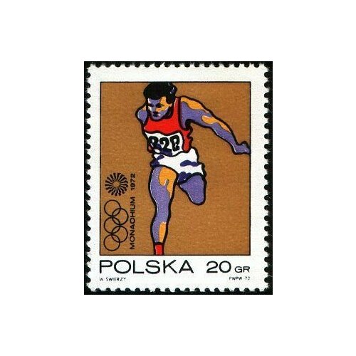 (1972-009) Марка Польша Бегун Летние Олимпийские игры 1972, Мюнхен III Θ