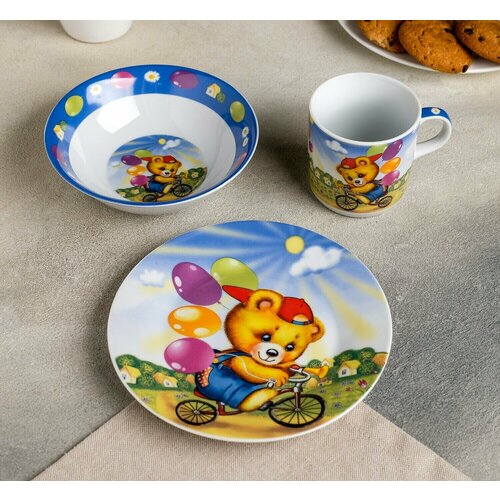 Набор детской посуды «Мишка на велосипеде», 3 пр. 1113413