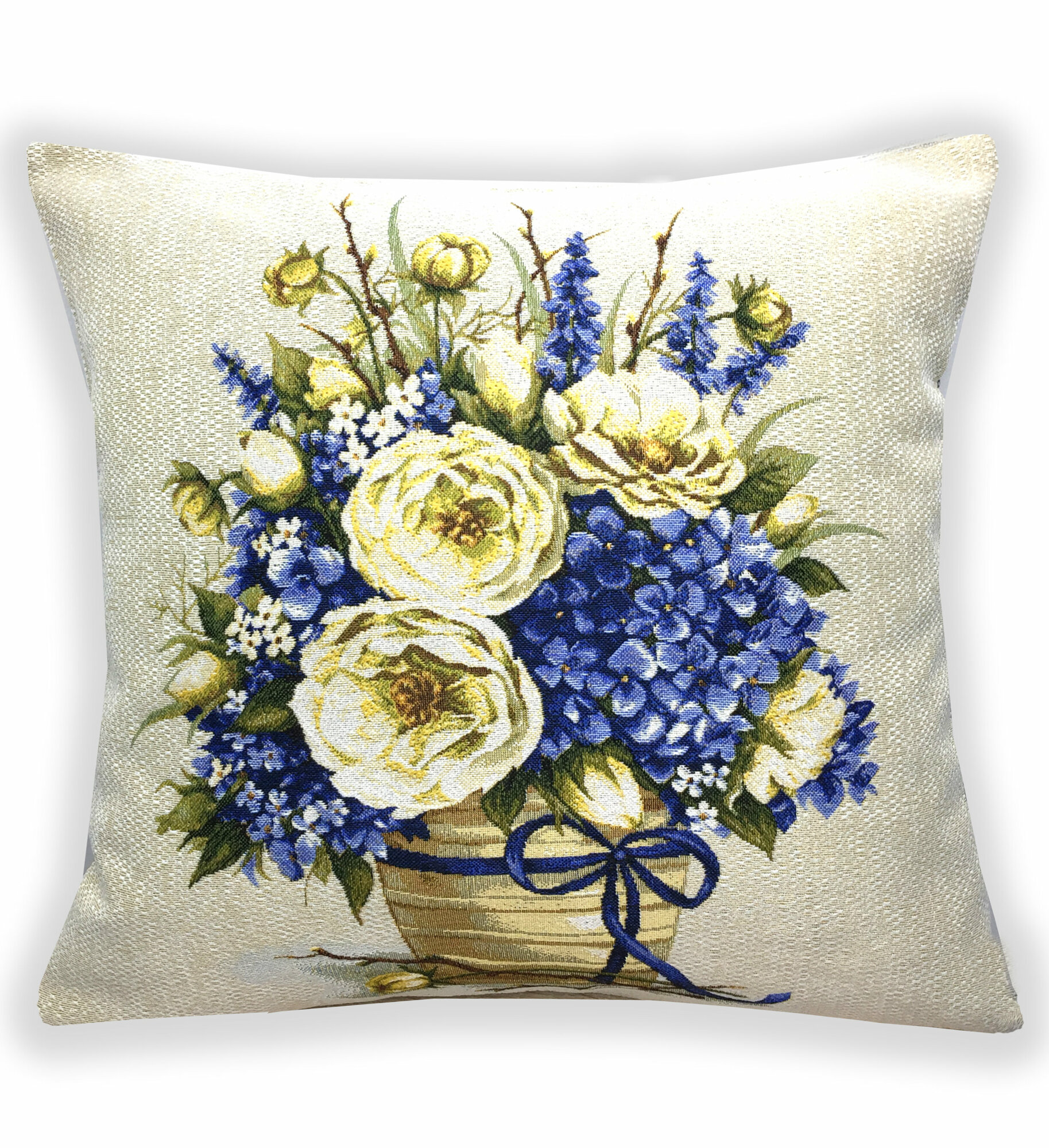 фото Подушка Декоративная Гобеленовая Июнь Лимонные пионы