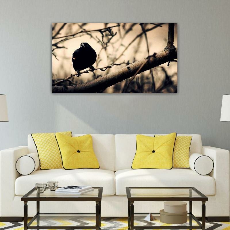 Картина на холсте 60x110 LinxOne "Птица, ветки, дерево" интерьерная для дома / на стену / на кухню / с подрамником
