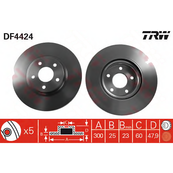 TRW DF4424 (020219 / 09864791 / 0986479171) диск тормозной передний 16 wheel\ Volvo (Вольво) s40 / v50 (Комплект 2 штуки)