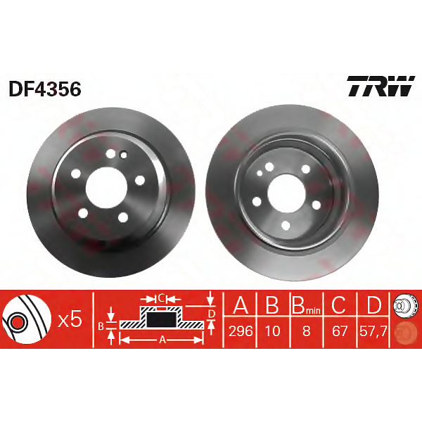 TRW DF4356 (0155232060 / 040142400514 / 08840510) диск тормозной задн mercedes-benz: Viano (Виано) 03-, Vito (Комплект 2 штуки)