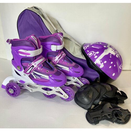 фото Набор ролики раздвижные + защита размер 35-38 , колеса гелевые , алюминевая рама фиолетовые без бренда