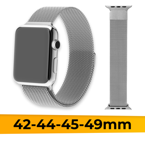 Металлический ремешок для Apple Watch 1-9, SE, Ultra, 42-44-45-49 mm миланская петля / Браслет на магните для часов Эпл Вотч 1-9, СE, Ультра / Серебро