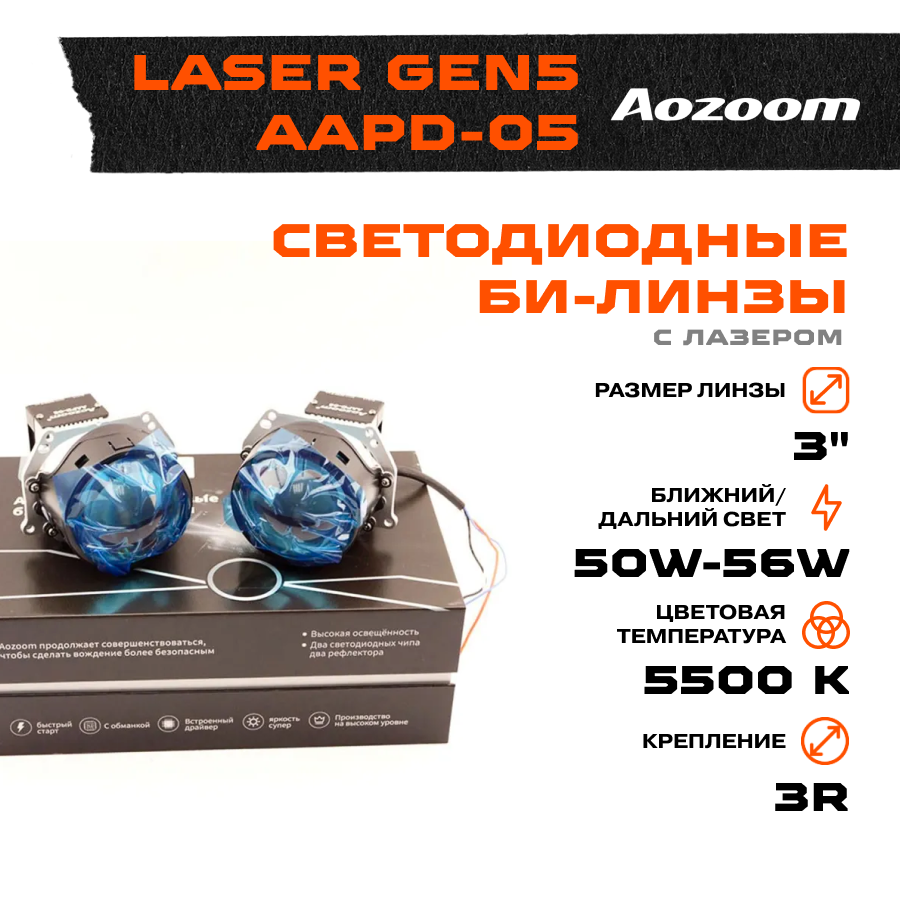 Модули светодиодные, Aozoom светодиодные би-линзы Laser Gen5 2022 (AAPD-05) с лазером