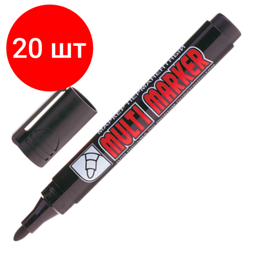 Комплект 20 шт, Маркер перманентный (нестираемый) CROWN Multi Marker, черный, круглый наконечник, 3 мм, CPM-800