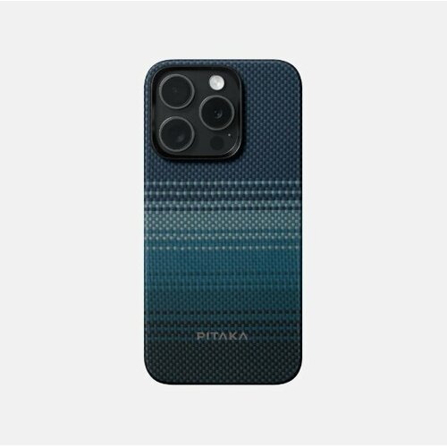 Чехол PITAKA Fusion Weaving MagEZ Case 5 для iPhone 15 Pro MAX 6.7", принт восход луны (Moonrise) черный, синий, голубой
