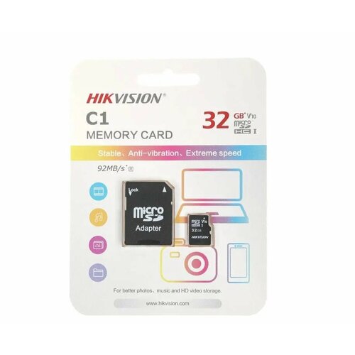 Карта памяти microSDHC UHS-I U1 Hikvision 32 ГБ, 92 МБ/с, class 10, HS-TF-C1