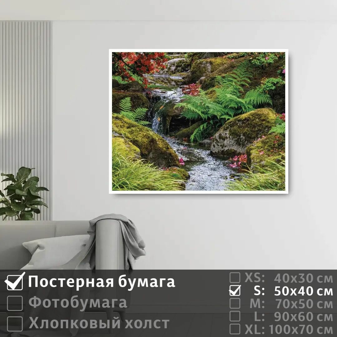 Постер на стену Ручей В Лесу 50х40 см ПолиЦентр