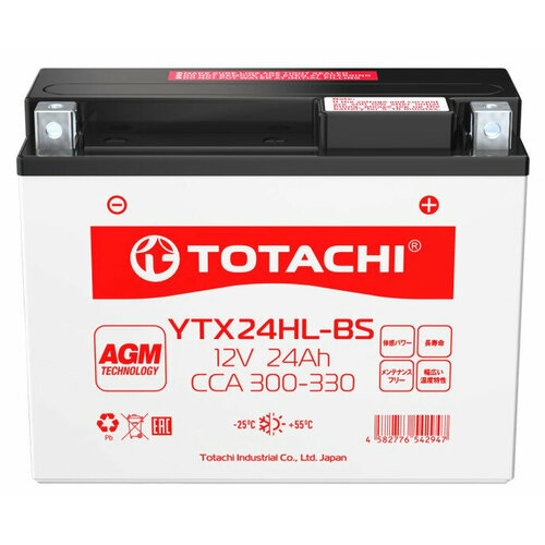 фото Аккумулятор totachi agm 24a/h 12v 205х87х162 ytx24hl-bs сухозаряженный